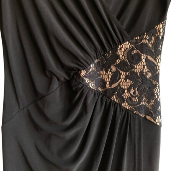 Joseph Ribkoff Faux Wrap Dress Black Size 8 Elegant Lace Cut Out - Picture 4 of 10